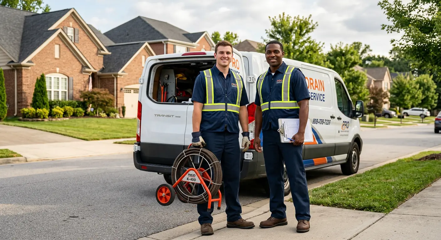 Sewer and drain service team with equipment ready for work in Wrightsboro
